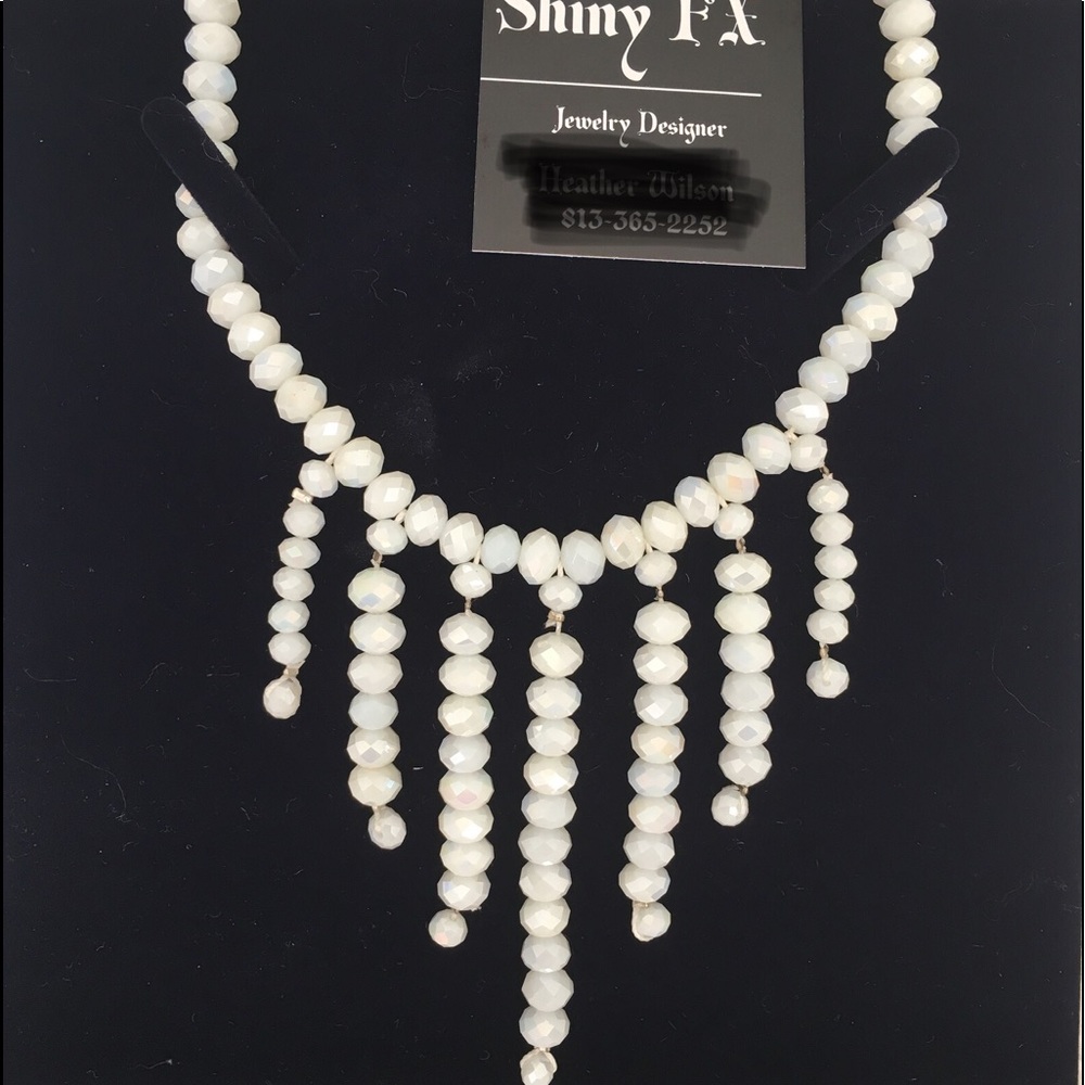 White opalescent Czech glass bead necklace.